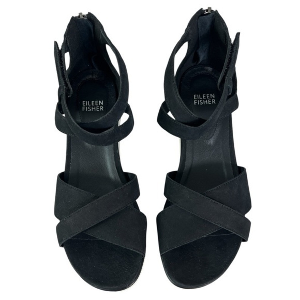 Eileen Fisher Sally Black Suede Leather Criss-Cross Ankle Strap Sandals Size 8